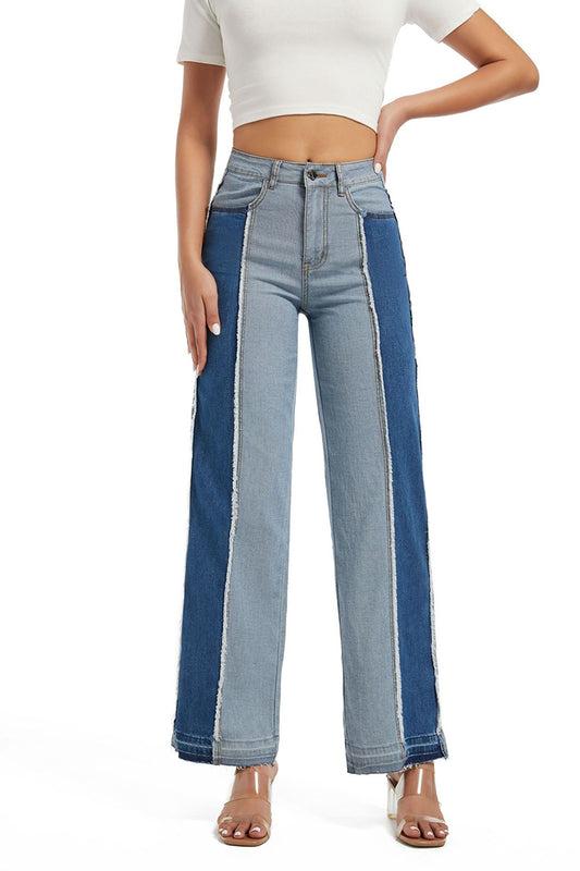 Contrast Panel Wide-Leg Jeans