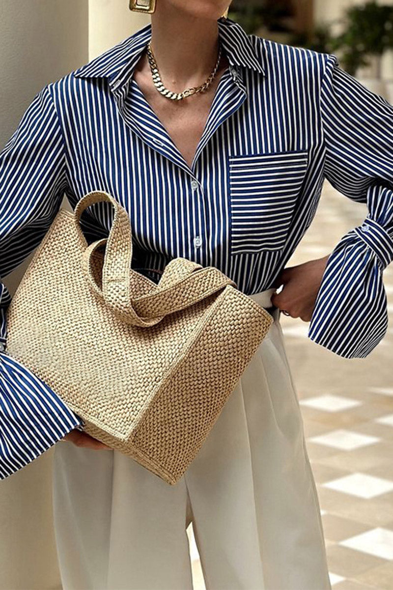 Striped Button-Up Shirt with Flared Cuffs