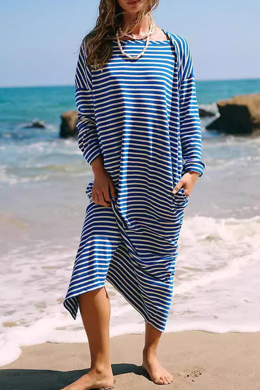 Striped Long Sleeve Beach Dress