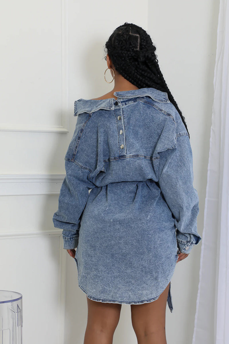 Belted Button-Down Denim Jacket