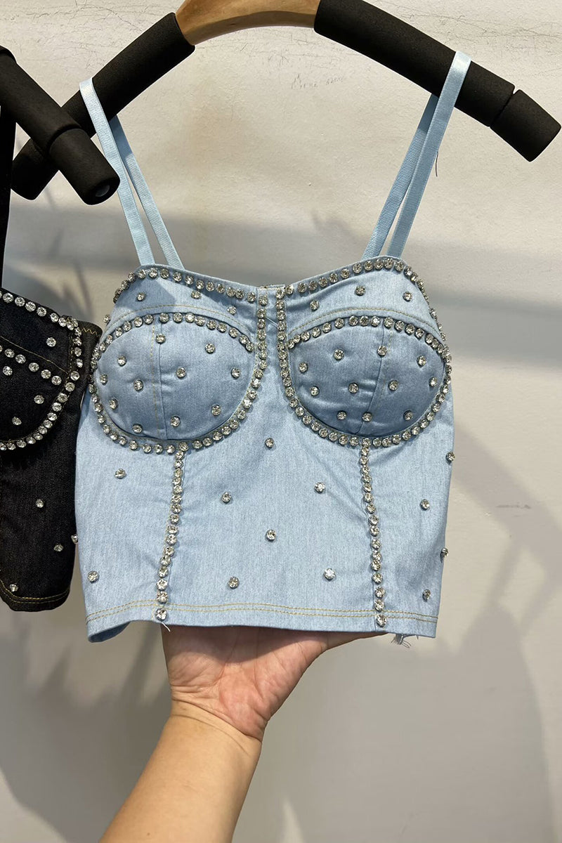 Studded Denim Corset Bustier