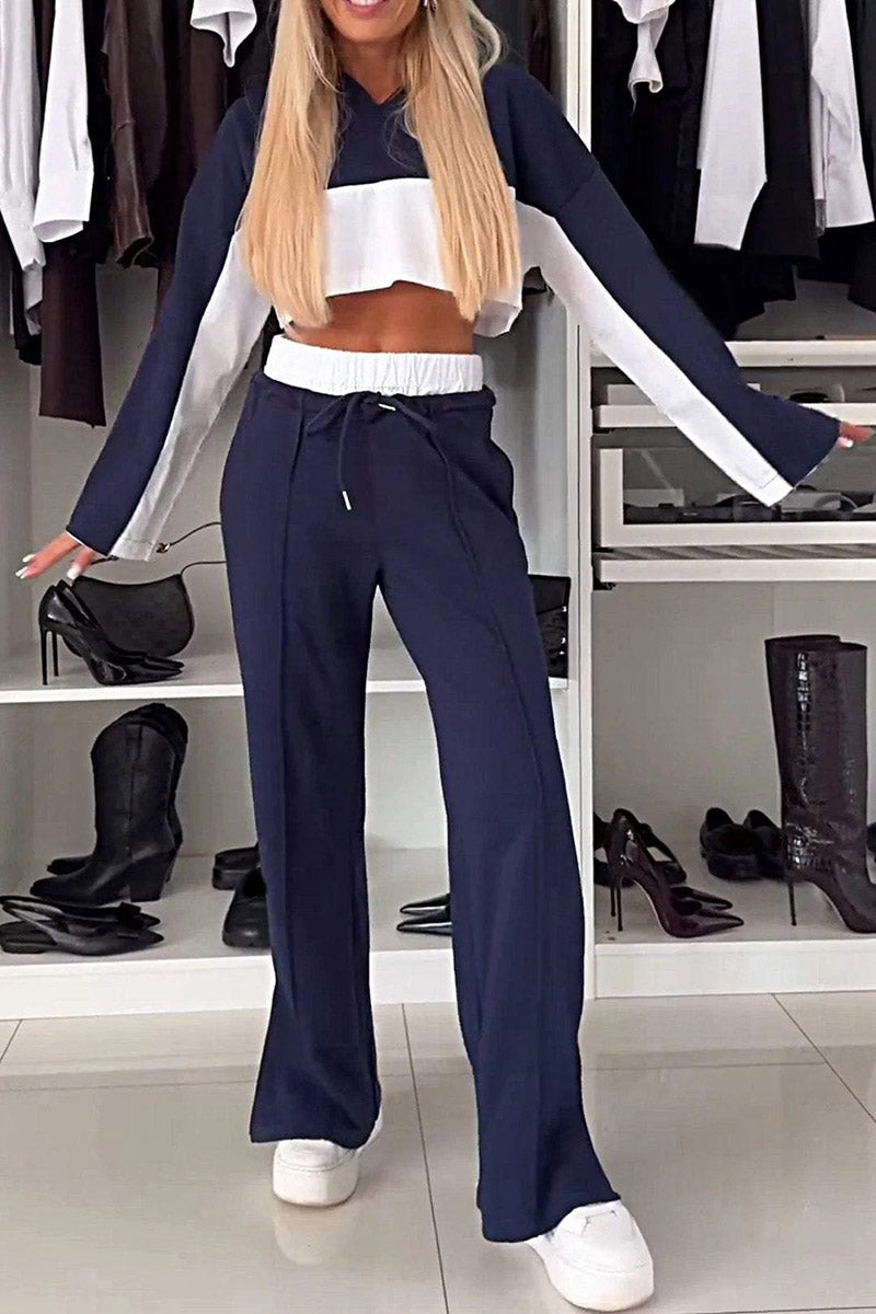 Cropped Hoodie and Drawstring Wide-Leg Pants Set