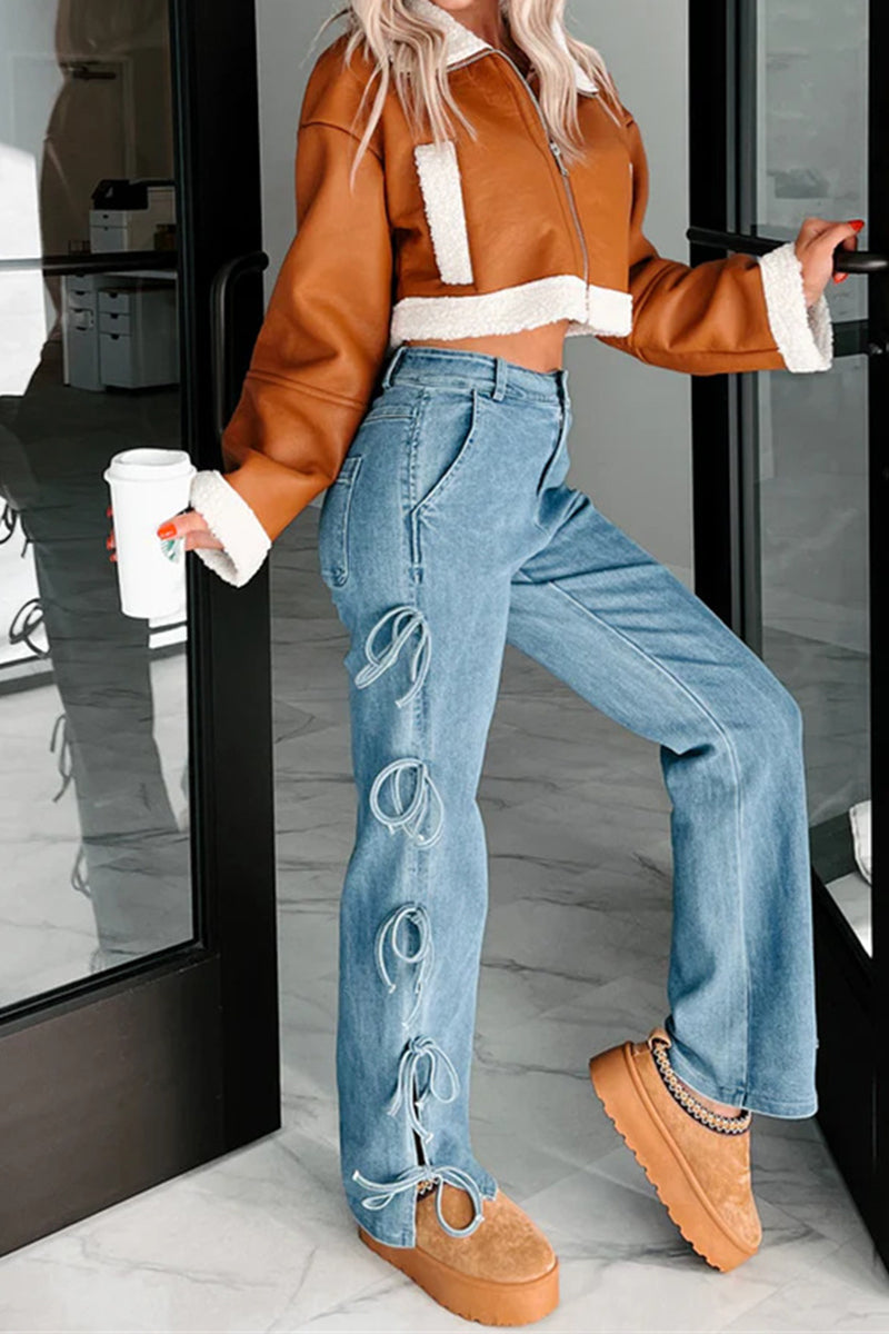 Bow-Tie Slit Side Denim Pants