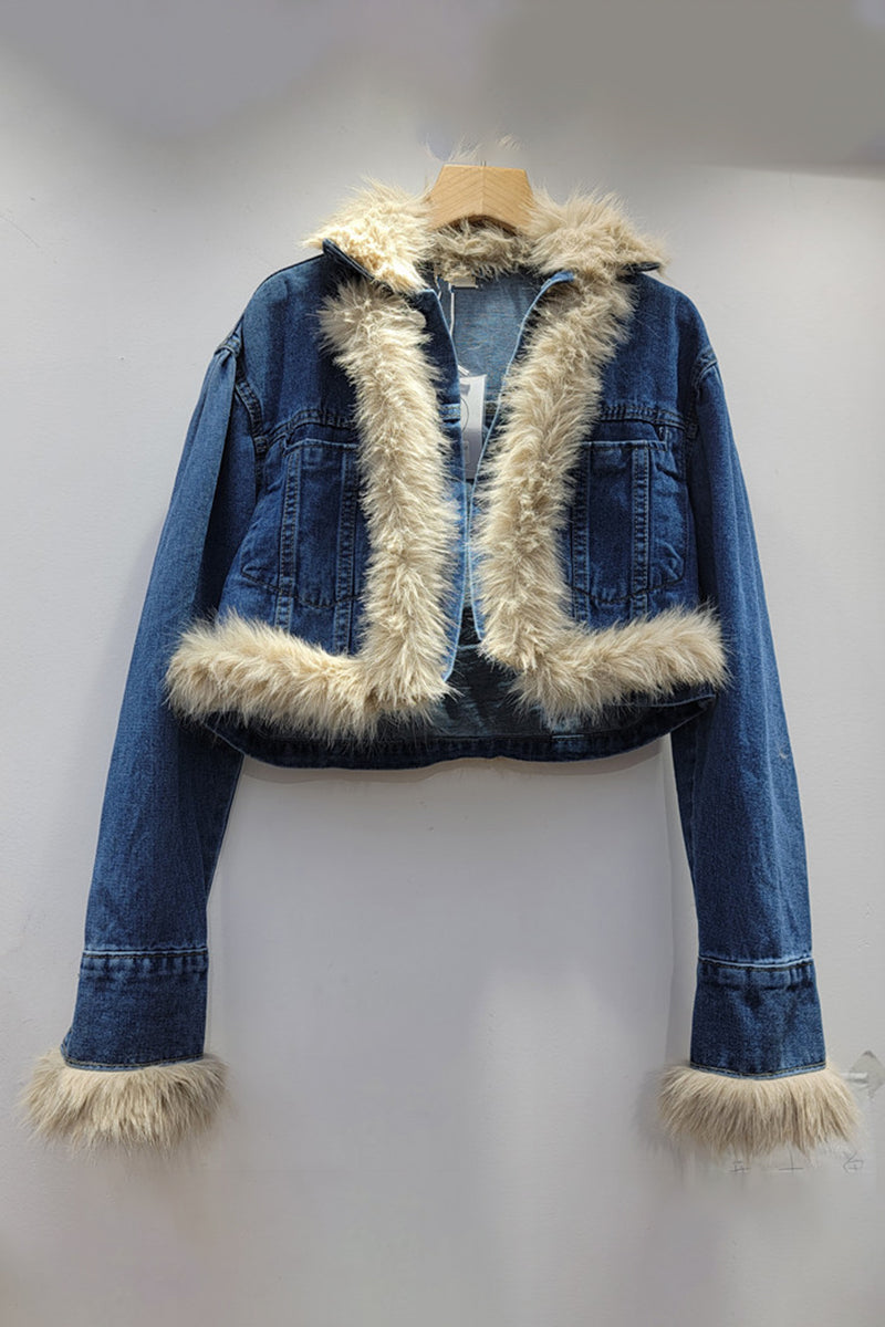 Faux Fur Trimmed Denim Top