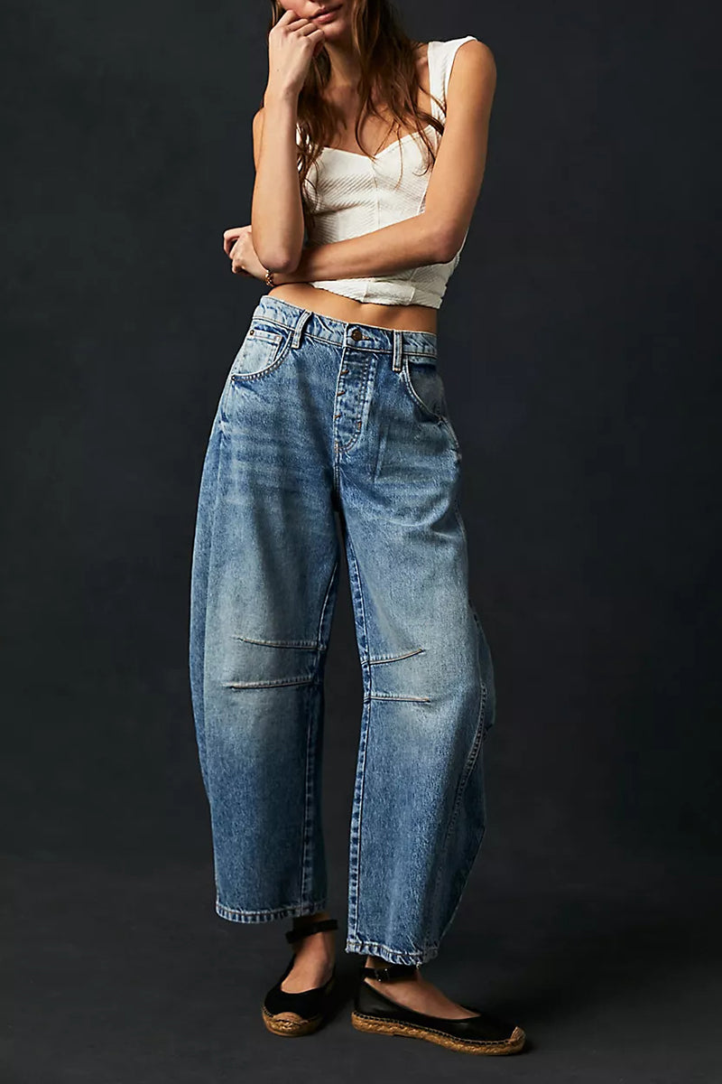 Wide-Leg Low-Rise Wash Effect Jeans