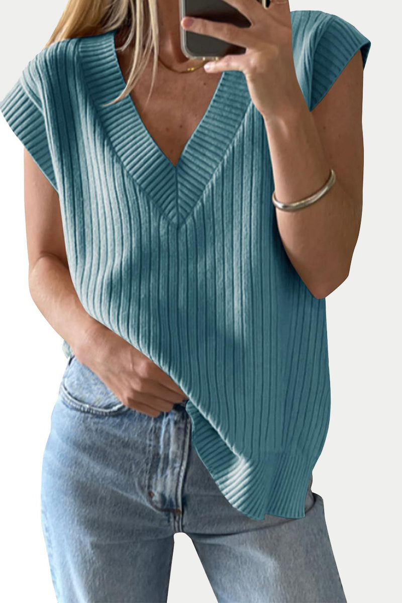 V-Neck Ribbed Knit Sleeveless Vest