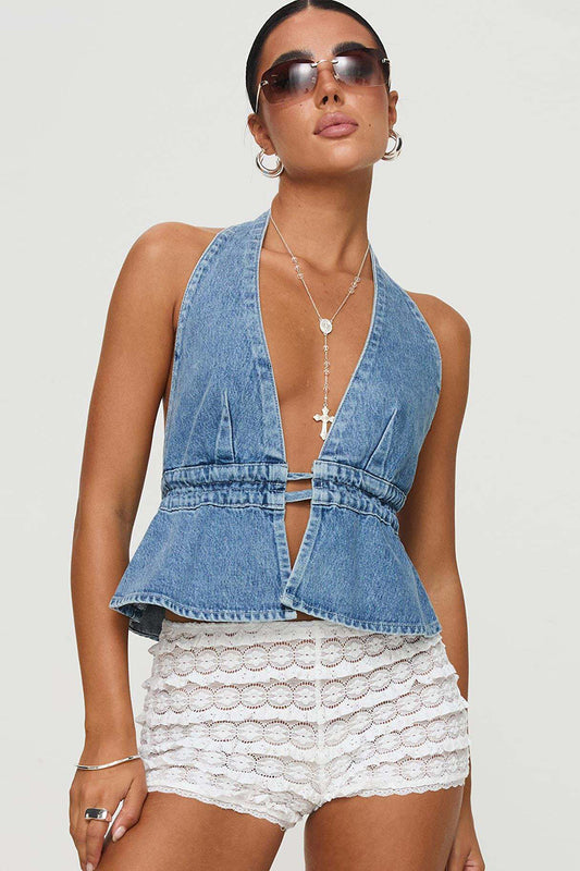 Denim Halter Crop Top