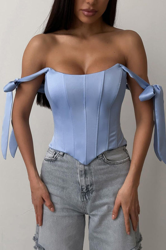 Off-Shoulder Corset Top with Ribbon Detail