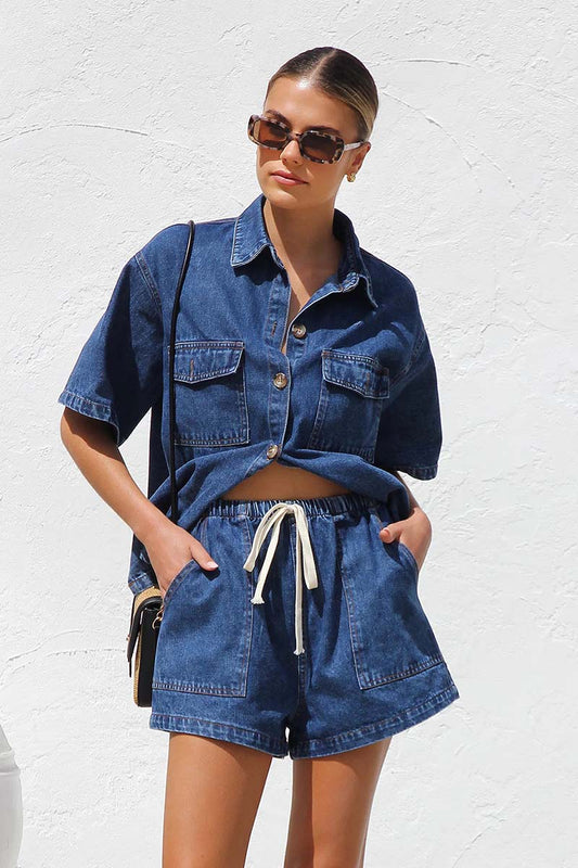Button-Up Shirt and Shorts Denim Set