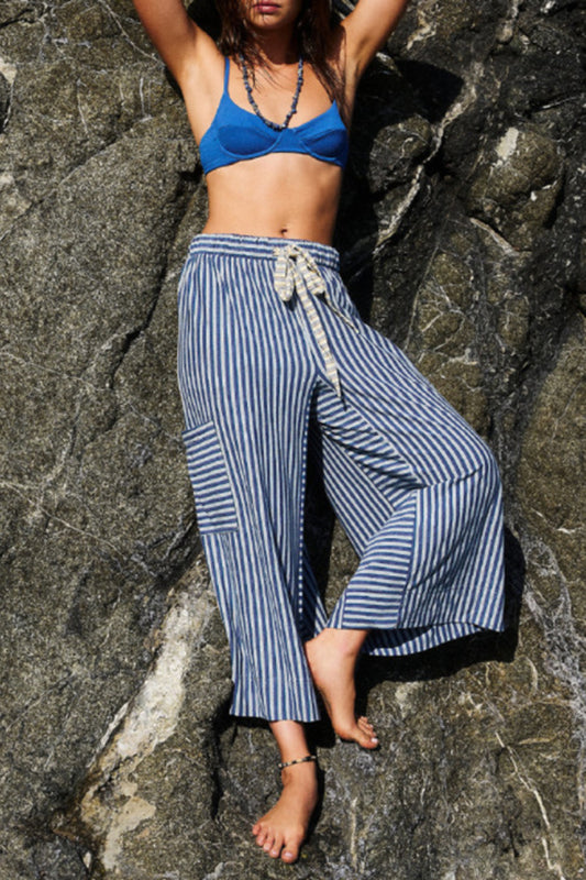 Striped Wide-Leg Beach Pants