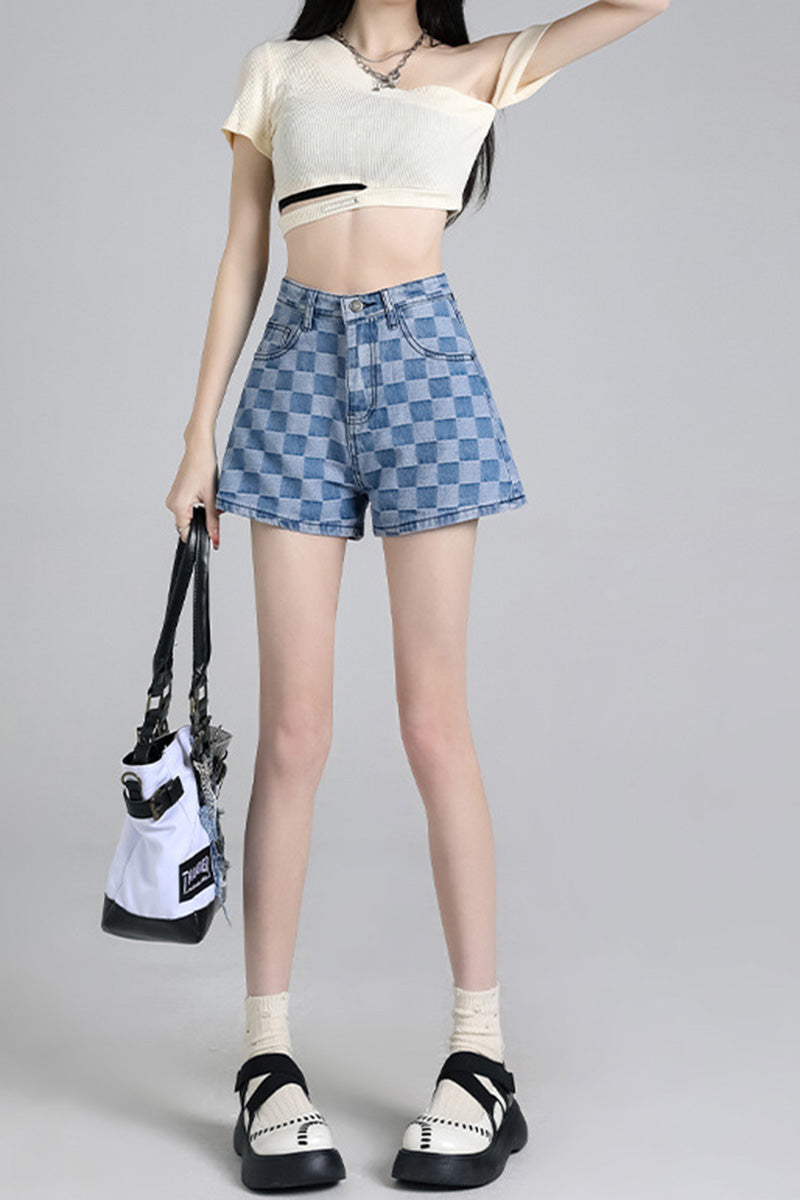 Checkered High-Waist Shorts