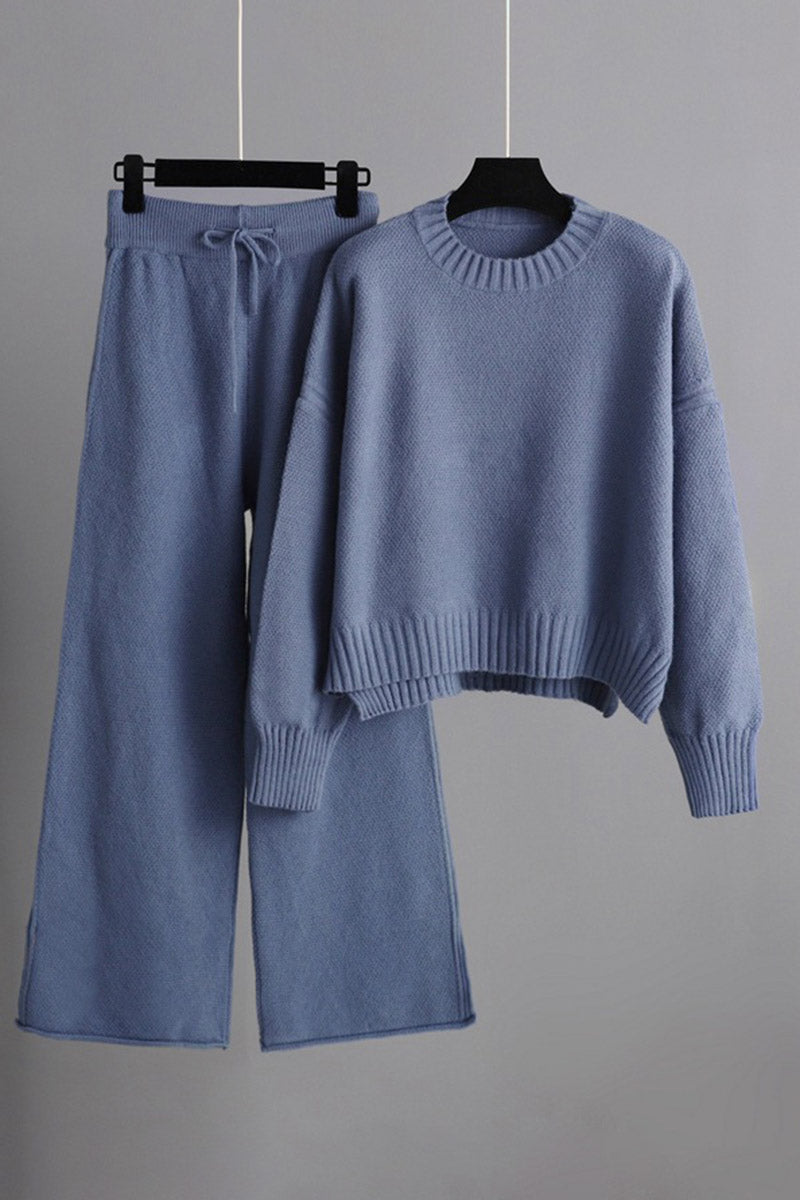 Relaxed Fit Sweater and Wide-Leg Pants Set