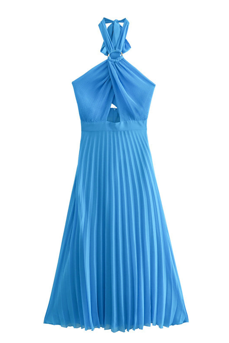 Halter Pleated Maxi Dress