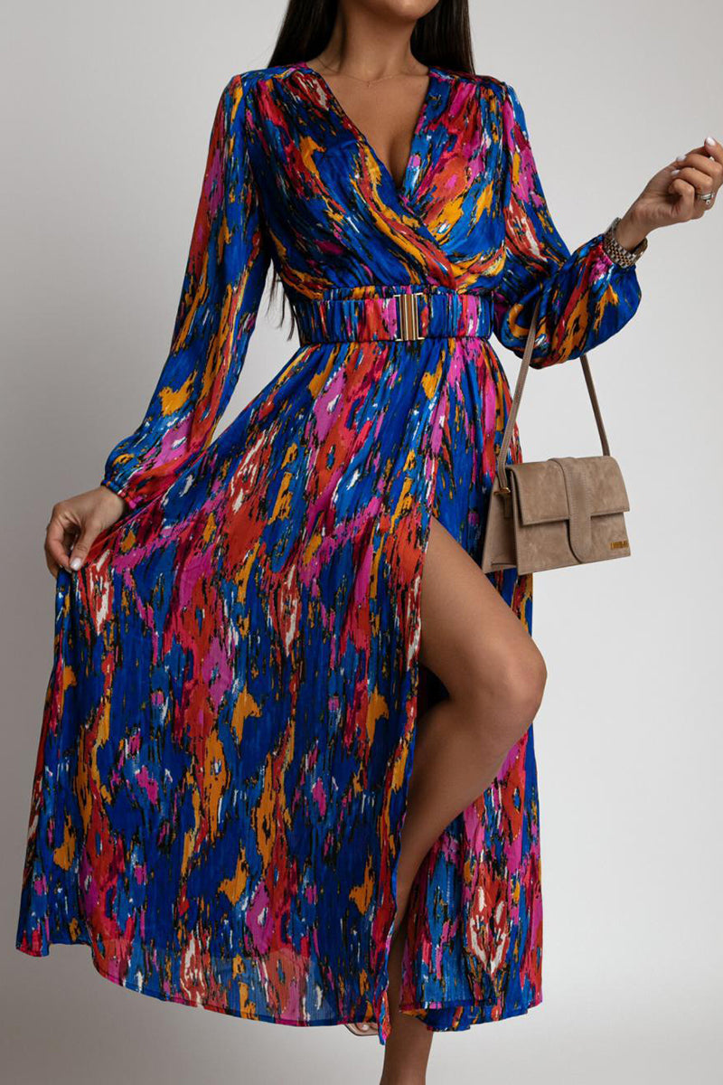 Printed Long-Sleeve Midi Dress