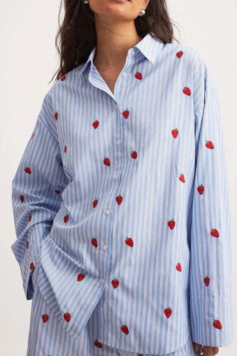 Button-Up Strawberry Print Pajama Set