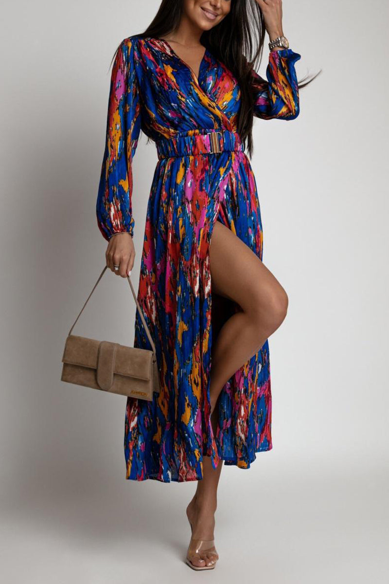 Printed Long-Sleeve Midi Dress