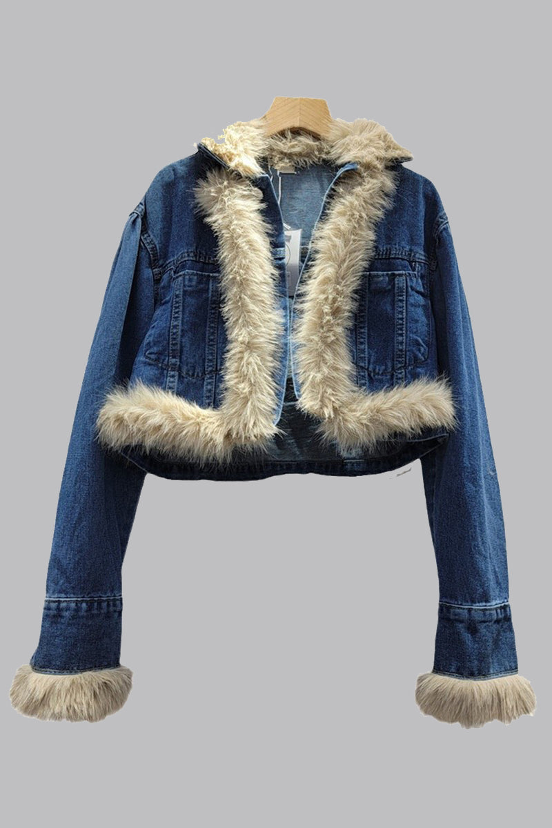 Faux Fur Trimmed Denim Top