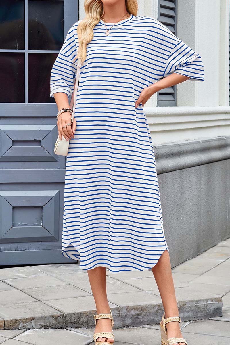 Striped Midi Dress with Side Pockets