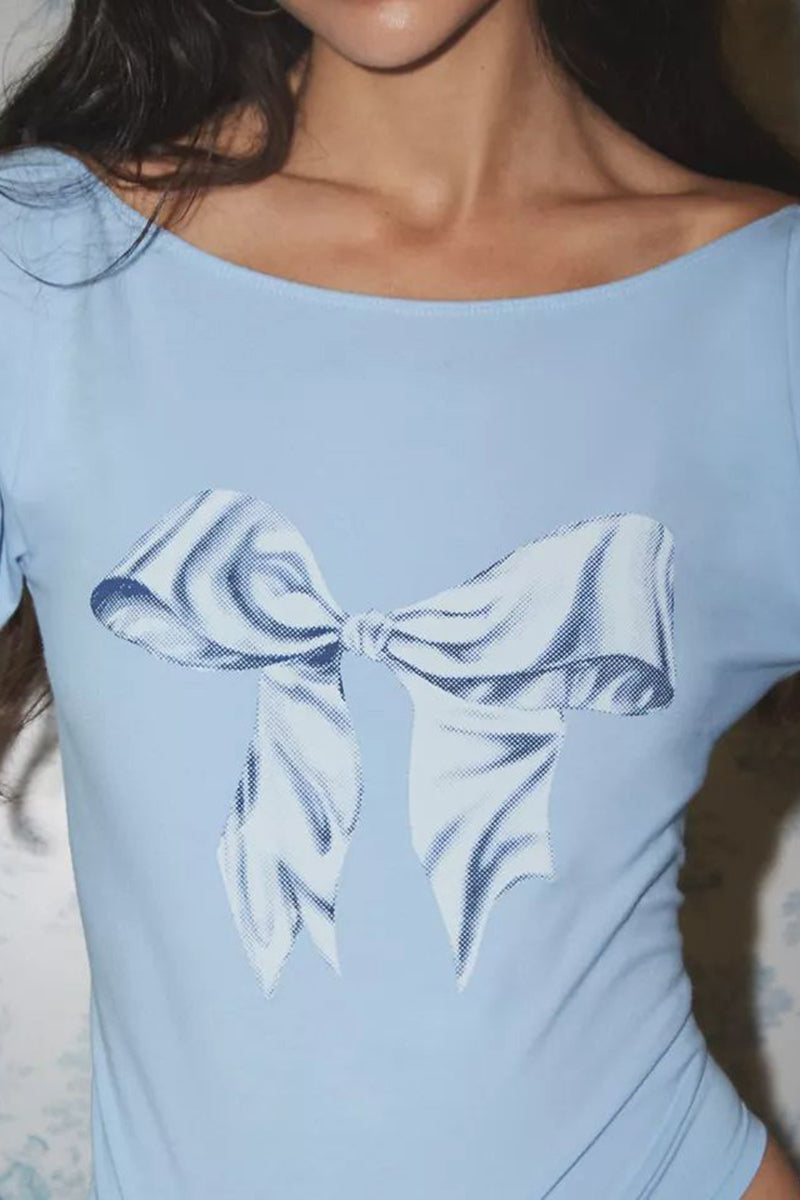 Bow Graphic Long-Sleeve Fitted Top