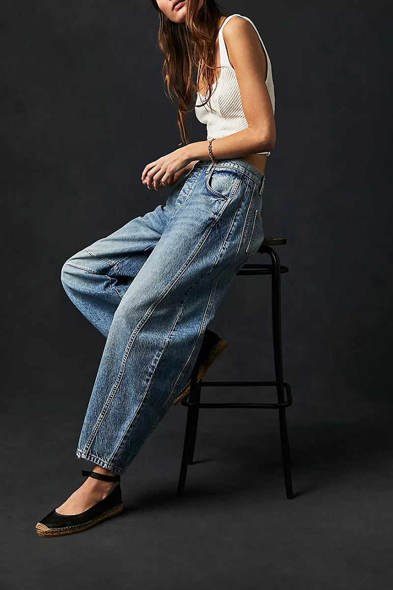 Wide-Leg Low-Rise Wash Effect Jeans