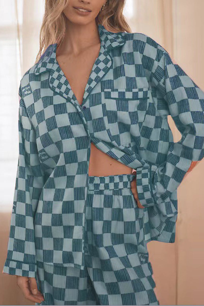 Checkered Button-Up Pajama Set