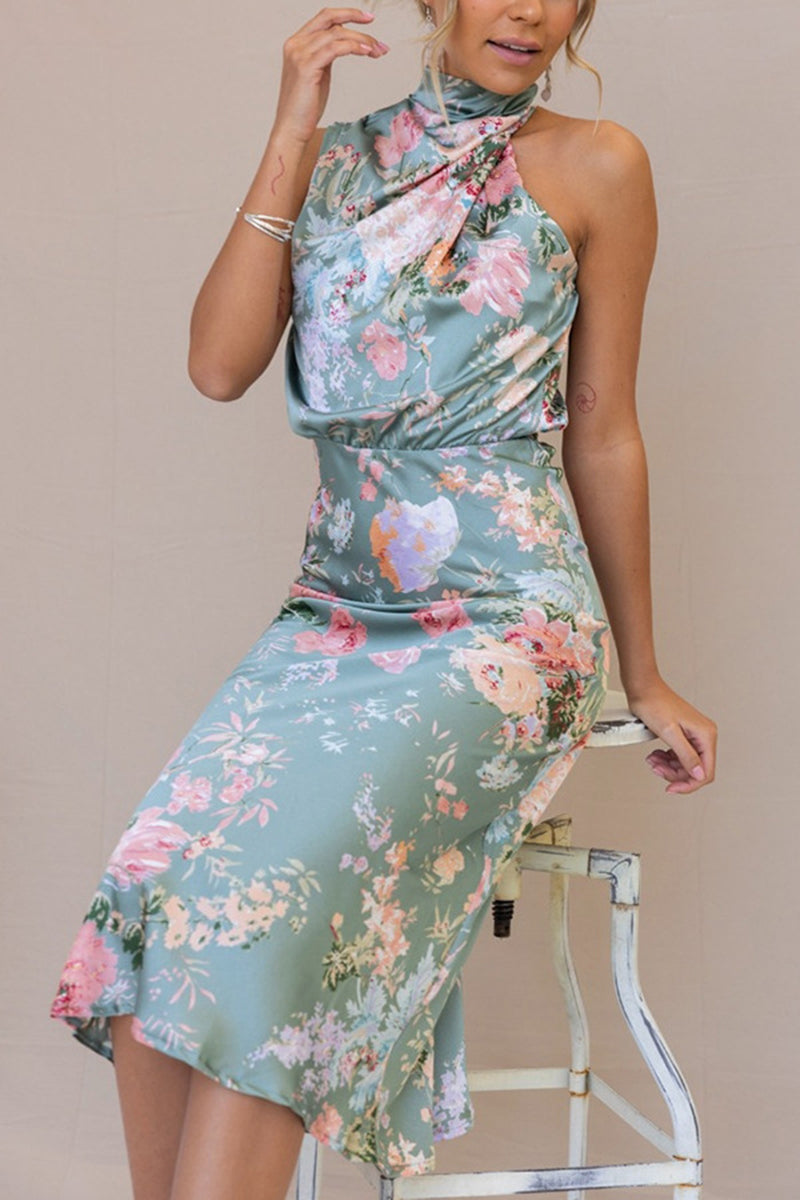 Floral Halter Neck Midi Dress