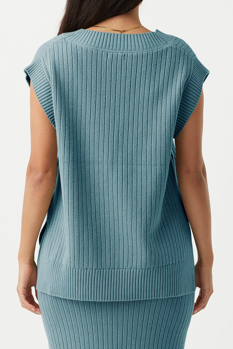 V-Neck Ribbed Knit Sleeveless Vest