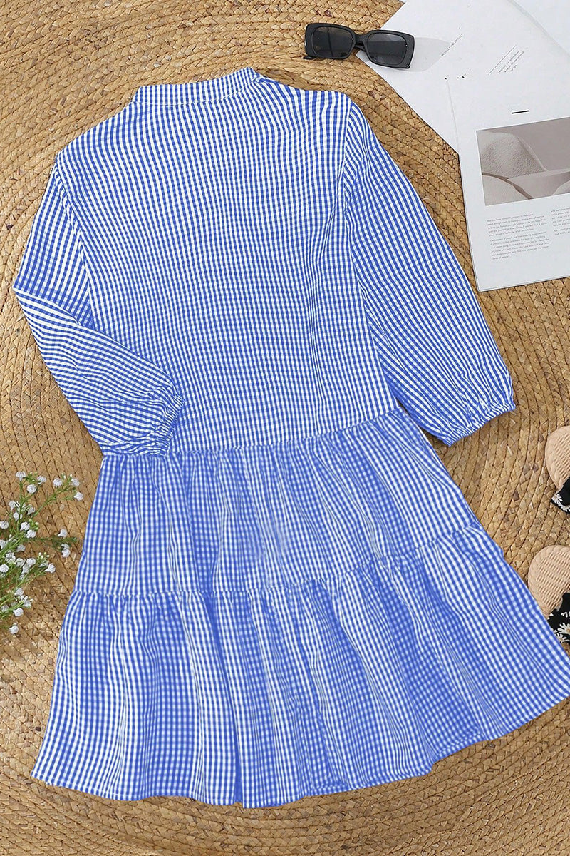 Tiered Button-Up Gingham Dress