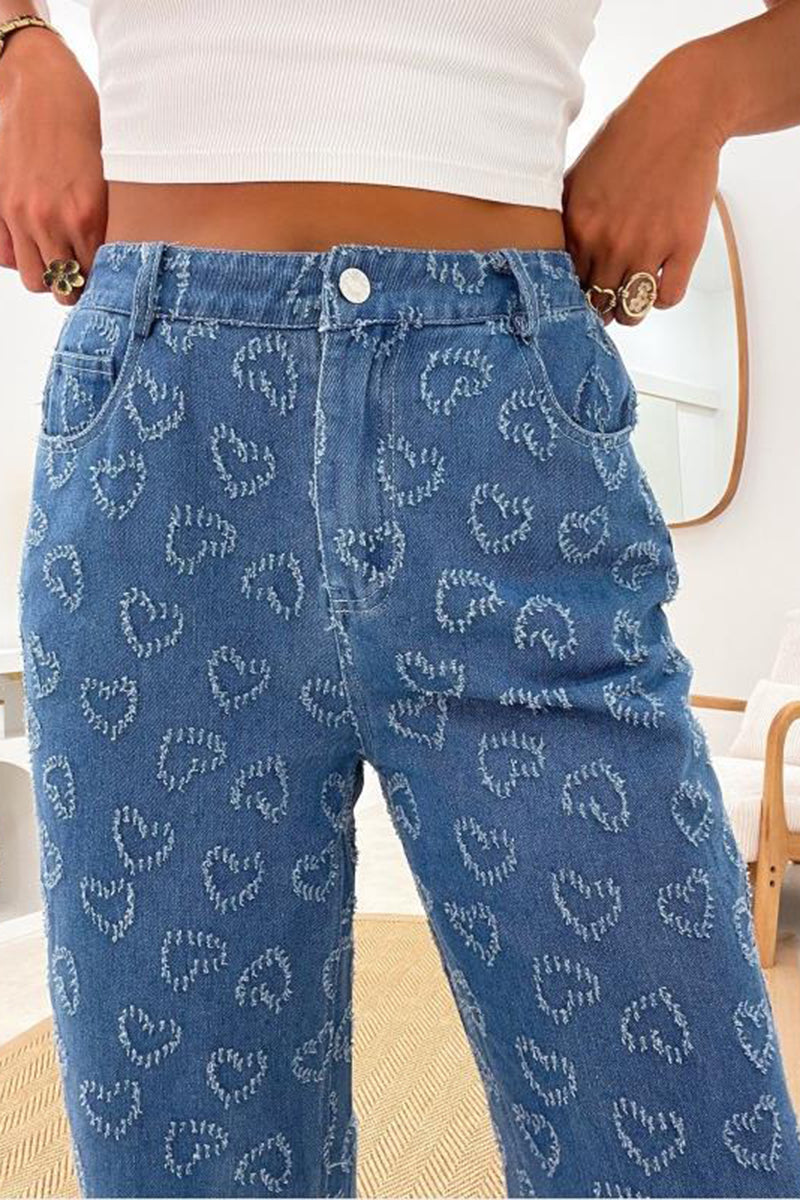 Relaxed Fit Heart Printed Jeans