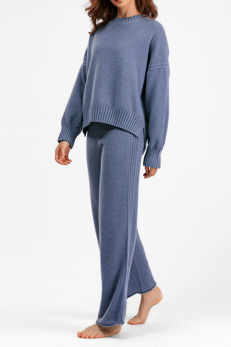 Relaxed Fit Sweater and Wide-Leg Pants Set