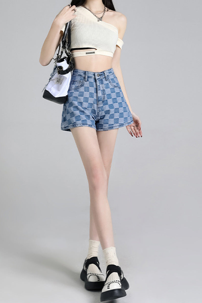 Checkered High-Waist Shorts