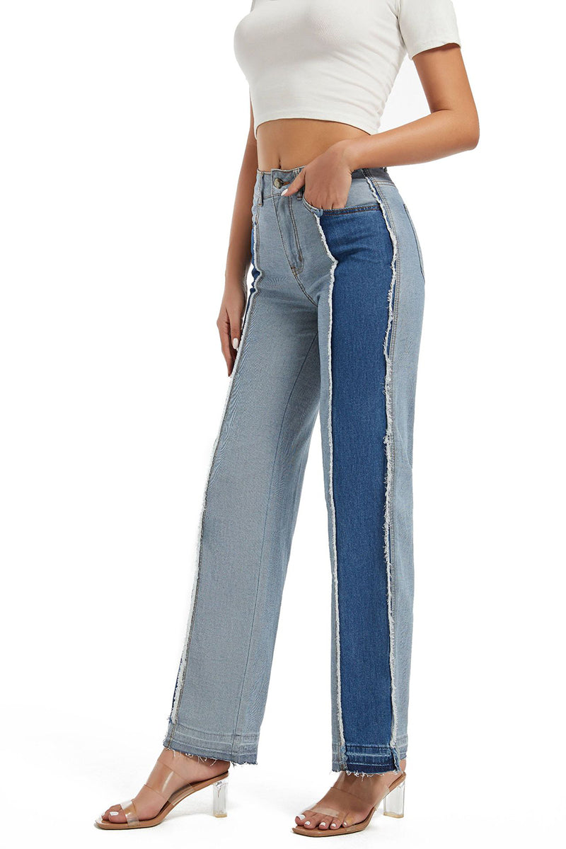 Contrast Panel Wide-Leg Jeans