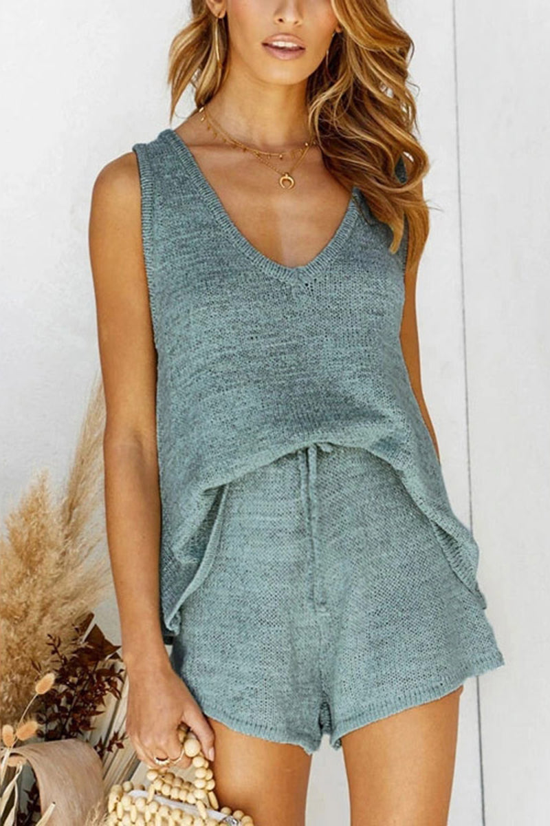 Knit V-Neck Tank Top Shorts Set