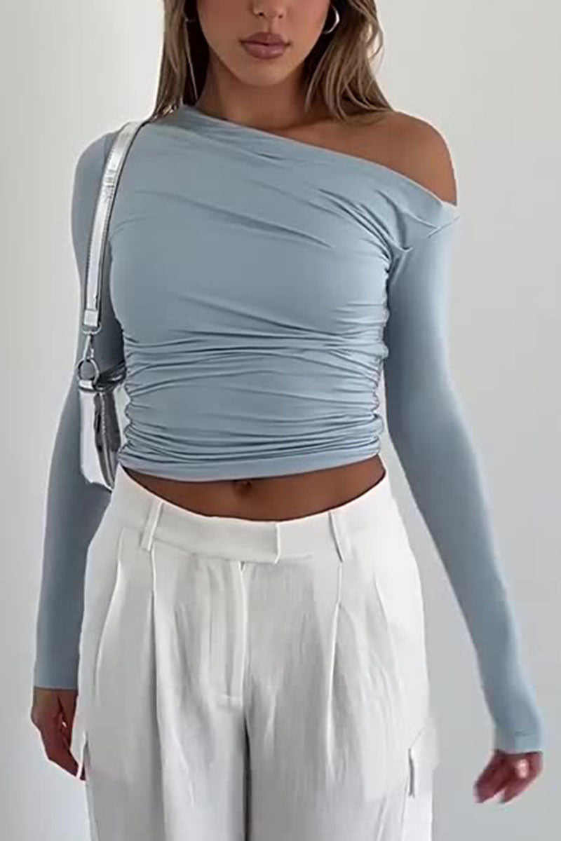 One-Shoulder Ruched Long Sleeve Top