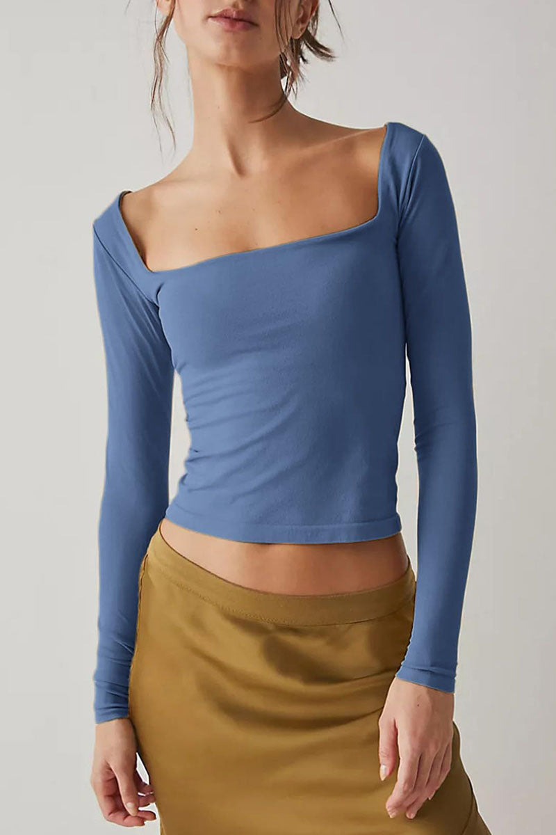 Square Neck Long-Sleeve Fitted Top