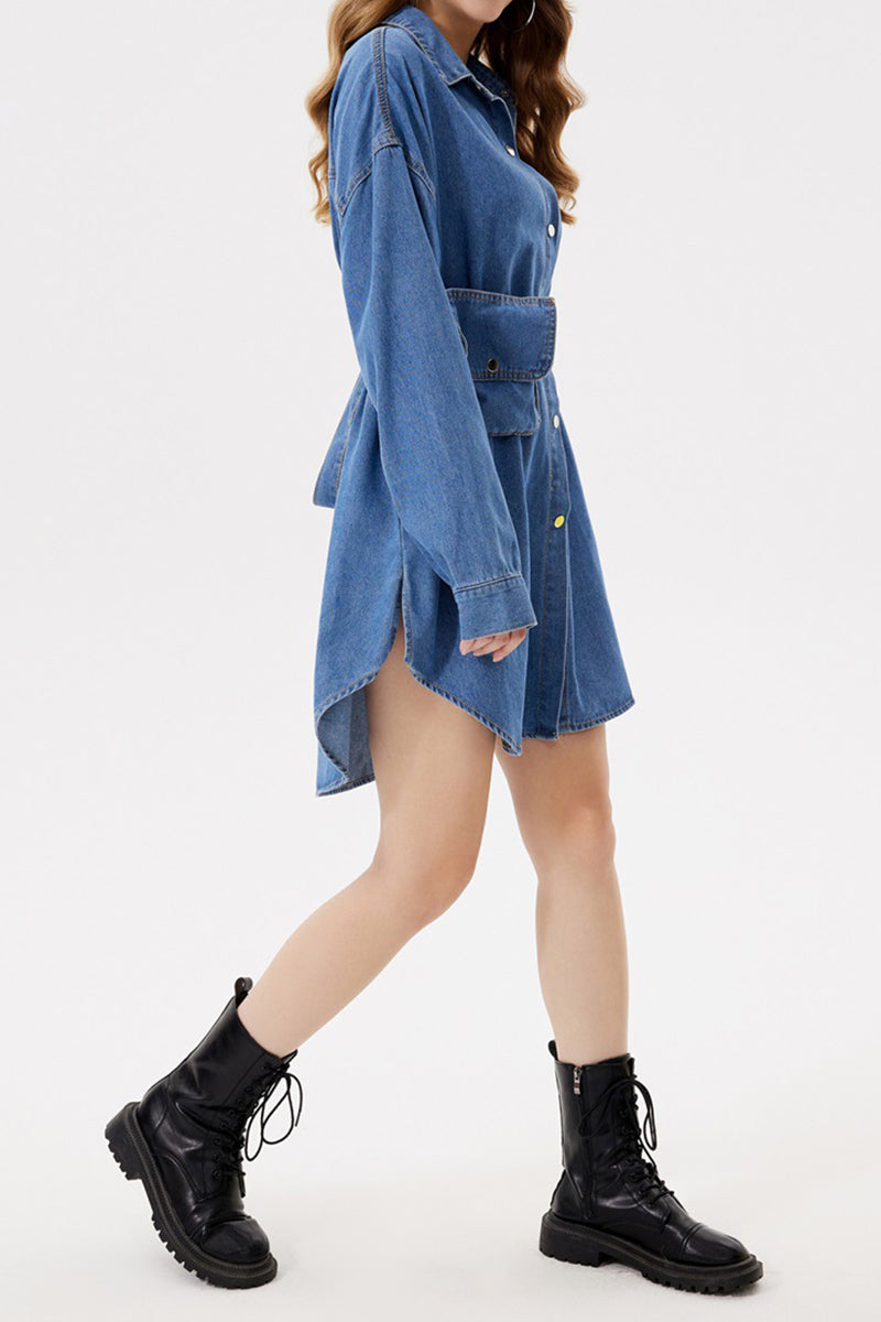 Belted Button-UP Denim Jacket