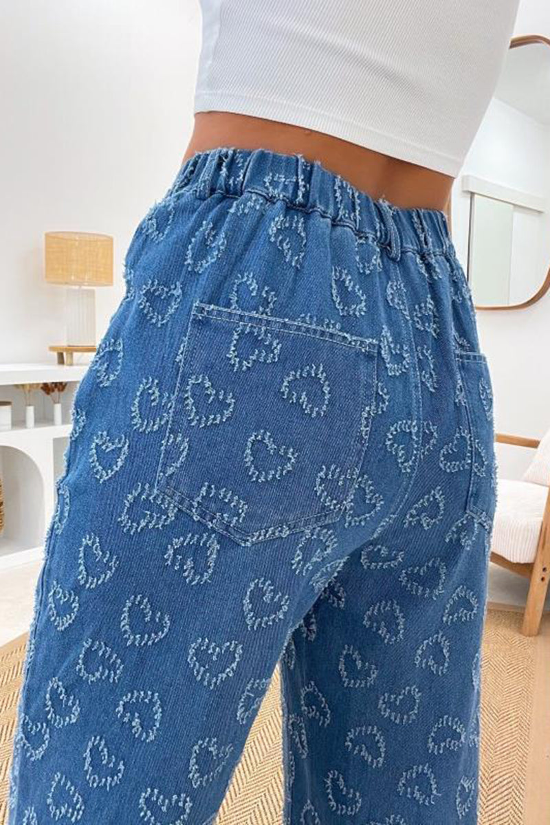 Relaxed Fit Heart Printed Jeans