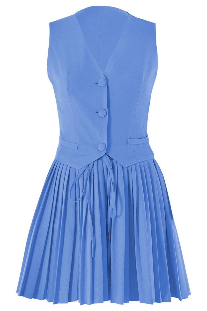 Pleated Skirt Two-Piece Vest Dress