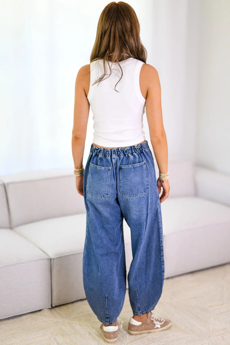 Relaxed Fit Drawstring Denim Pants