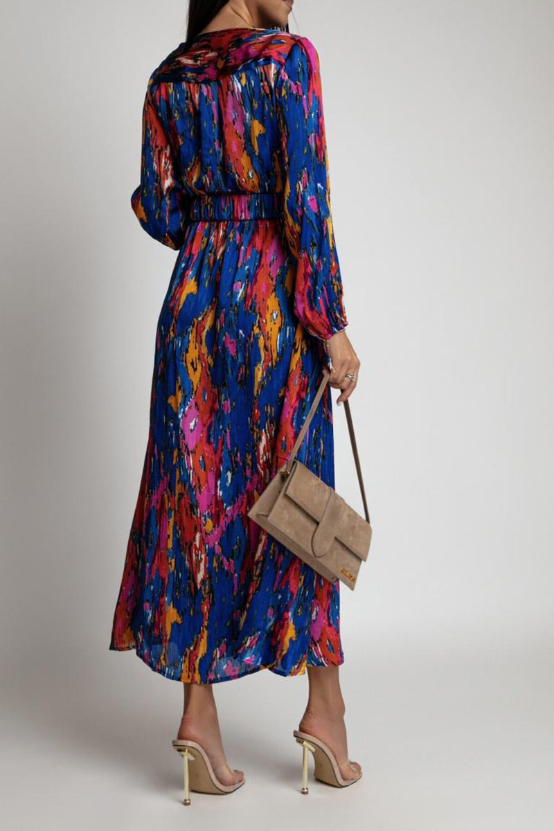 Printed Long-Sleeve Midi Dress