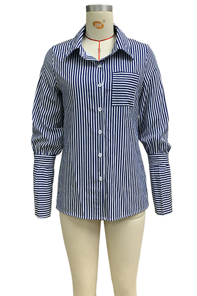 Striped Button-Up Shirt with Flared Cuffs