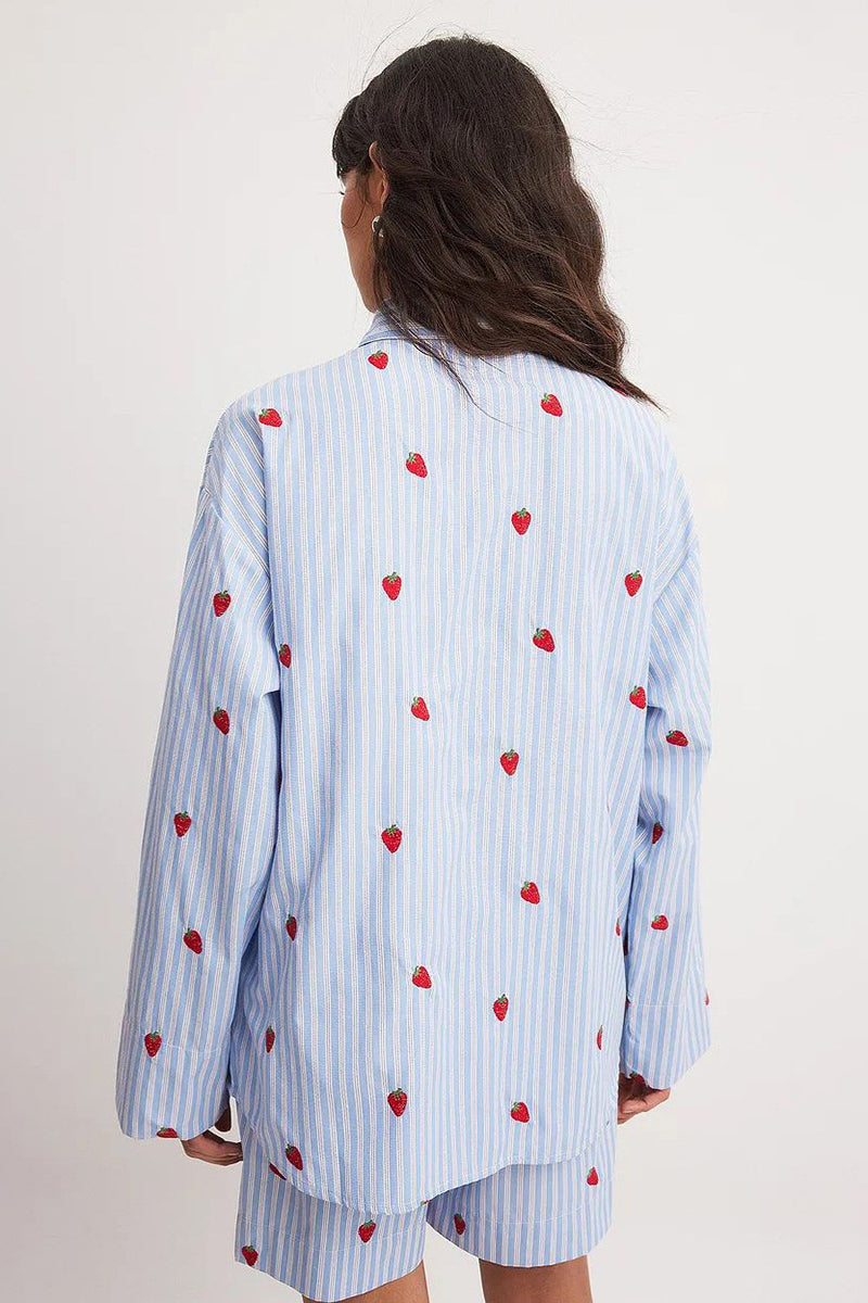 Button-Up Strawberry Print Pajama Set