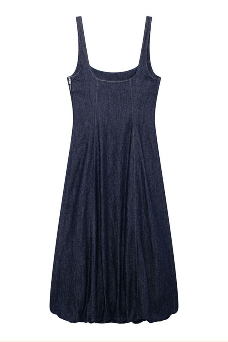 A-Line Denim Sleeveless Midi Dress