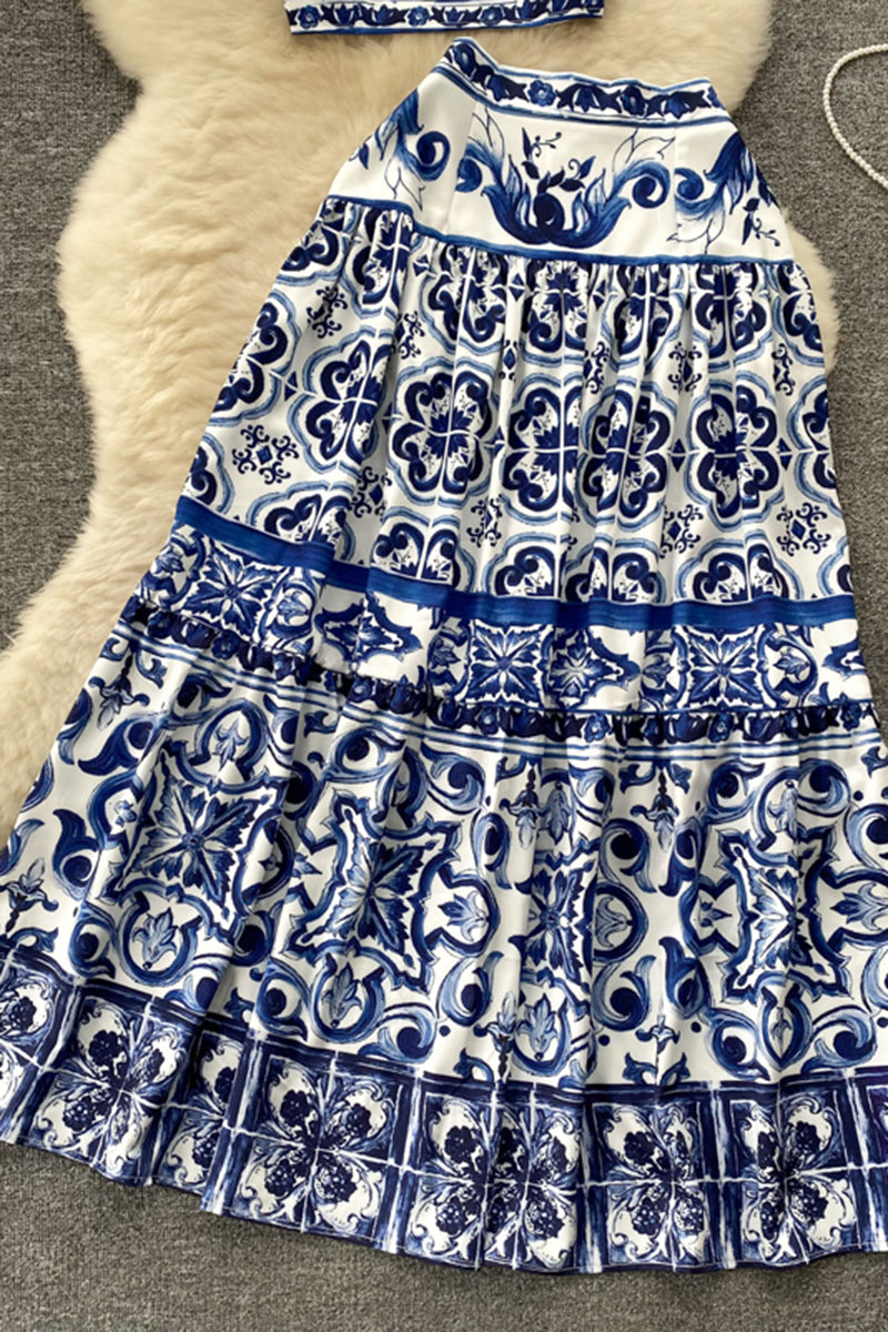 Two-Piece Printed Crop Top and Skirt Set