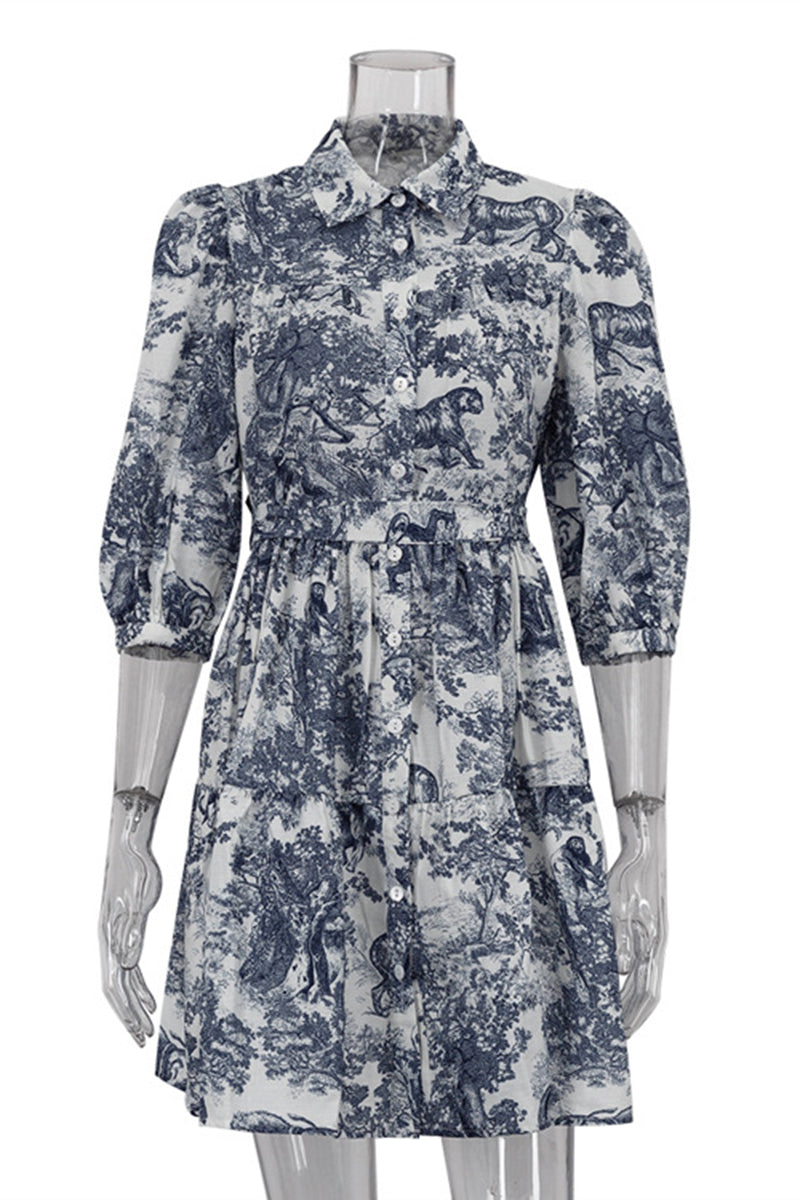 Printed Belted Shirt Dress