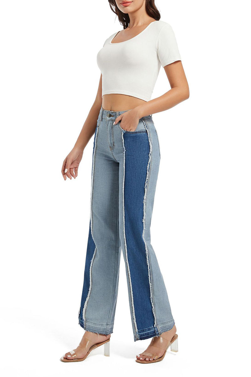 Contrast Panel Wide-Leg Jeans