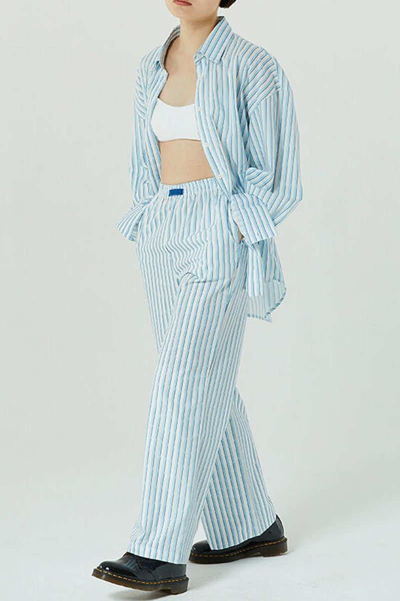 Striped High-Waisted Wide-Leg Pants