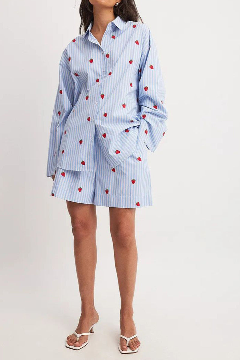 Button-Up Strawberry Print Pajama Set