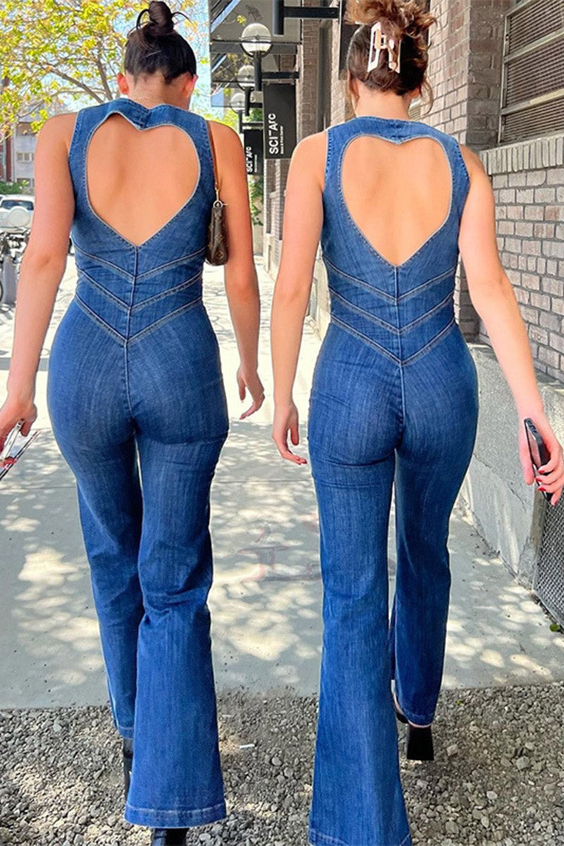 Zipper Front Denim Jumpsuit