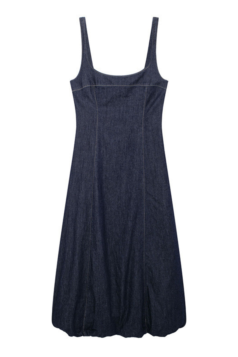 A-Line Denim Sleeveless Midi Dress